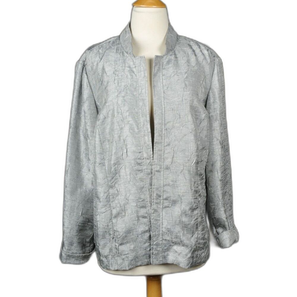 Chicos Open Front Silver Crinkle Jacket Chicos Size 3 ( US -16 / XL )